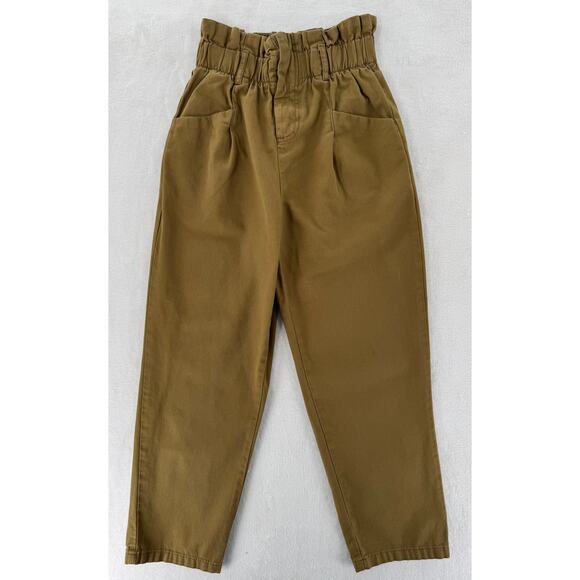 Bershka Paperbag Waist Pants High Rise Ankle Chino Trousers Gold Brown 4 - Picture 1 of 9